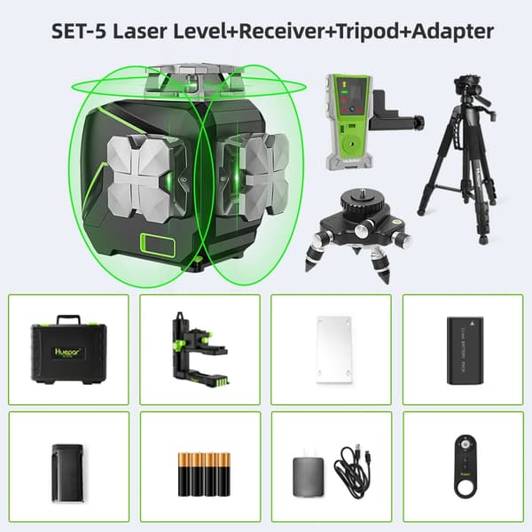 Huepar 12 Linjer 3D Laser Niveau, Selvnivellerende Funktion, Vandtæt og Støvafvisende Design,SÆT-5