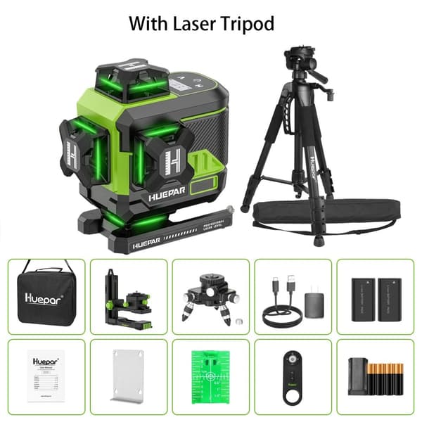 Laser Niveau, 360° Selvnivellerende, Grøn Laserstråle,Med stativ