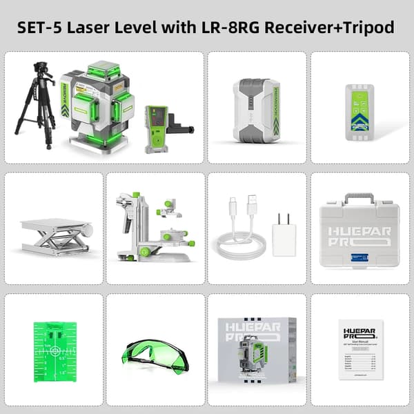 Huepar Laser Nivå, 16 Linjer Justering, Hög Noggrannhet ±2mm,SET-5
