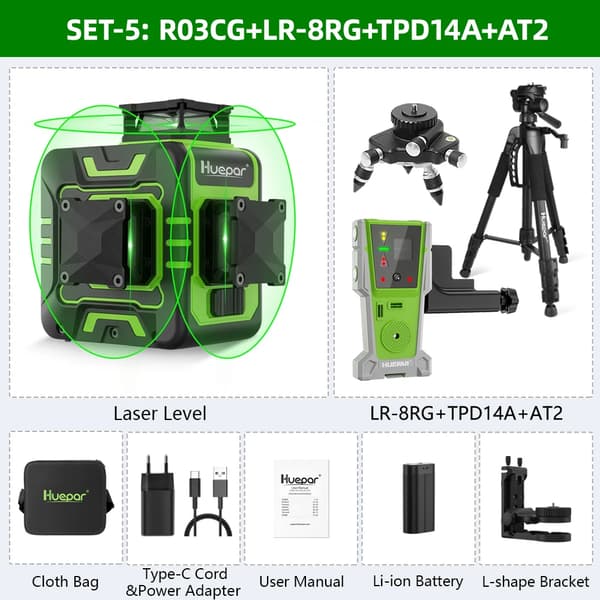 Huepar Laser Niveau, 12 Linjers Projektion, Selvnivellerende Mekanisme,R03CG-SET-5