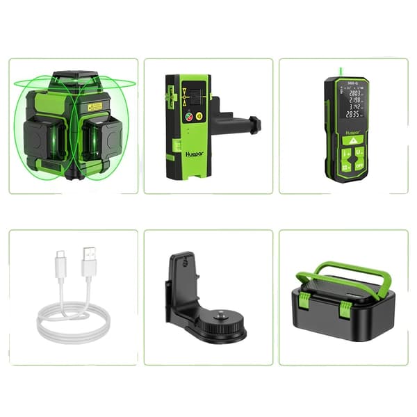 Huepar Laser Niveau, 12 Linjer med IP54 Vurdering, Type-C Opladning,HM03CG-LR-6RGA-S60-G
