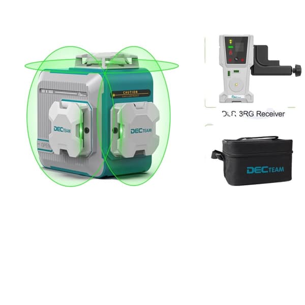 Decteam 3D Laser Niveau, 360° Grøn Stråle, Selv-nivellerende Funktion,Med modtager