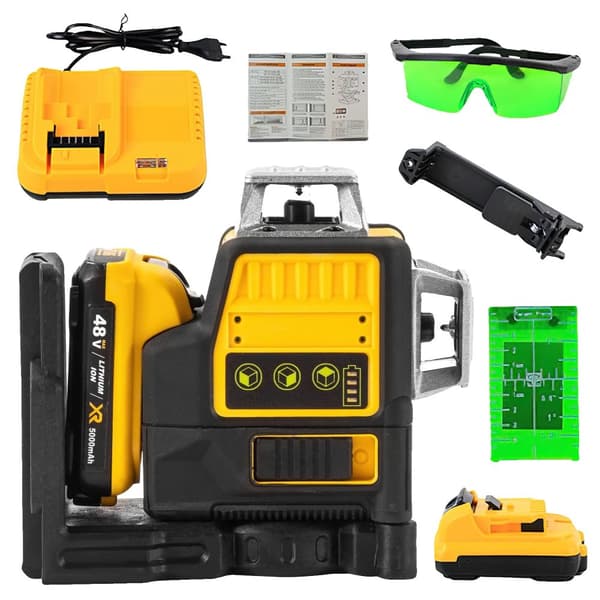 12 linjers laser niveau, 12V lithiumbatteri, grøn laserstråle,1 batteri EU-stik