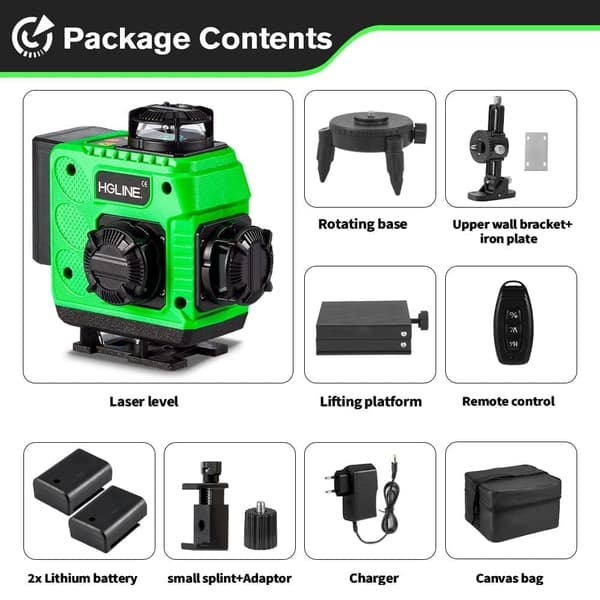 YOFIDRA Mini 4D/3D 16/12 Linjer Laserpass Sladdlös 4x360° Kors Självnivellerande Mätning Konstruktionsverktyg Med 2st Batterier