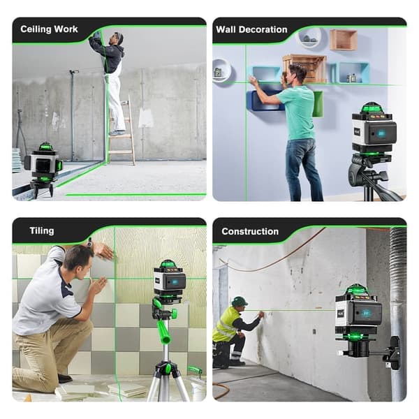 YOFIDRA 16 Linjer Laserpass 4D 360° Automatisk Nivelleringsverktyg Omnidirektionell Golv- och Väggnivelleringsmaskin Med 2 batterier