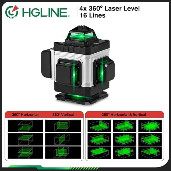 YOFIDRA 16 Linjer Laserpass 4D 360° Automatisk Nivelleringsverktyg Omnidirektionell Golv- och Väggnivelleringsmaskin Med 2 batterier