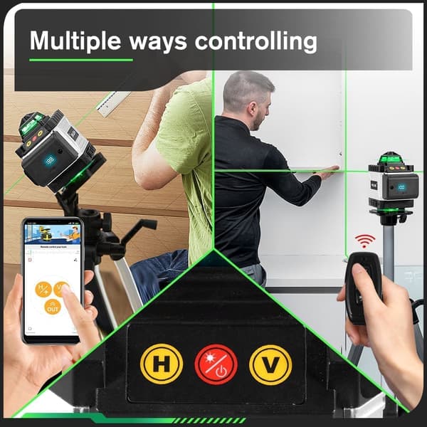 YOFIDRA 16 Linjer Laserpass 4D 360° Automatisk Nivelleringsverktyg Omnidirektionell Golv- och Väggnivelleringsmaskin Med 2 batterier
