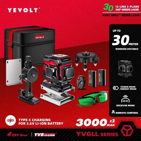Plumb & Level Laser Niveau, Grøn Stråle Nøjagtighed ±0,2 mm/m, IP54 Beskyttelse,YVGLL4XS12TB2P3x2