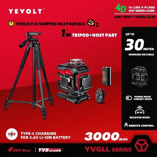 360° Grøn Laser Niveller, Selv-nivellerende ±4°, 16-Linje Måling,TP-YVGLL4XS16P3x1