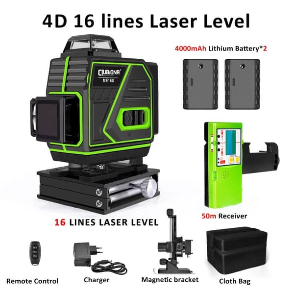 4D Laser Niveau, Høj Synlighed Grøn Stråler, Dobbelt Driftsformer,ME16G2-DC11G
