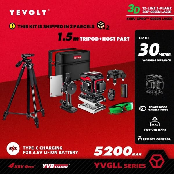Volumetrisk roterende laser niveau, 12-linjers måling, 30m arbejdsområde,TP-YVGLL4XS12TB2P5x1