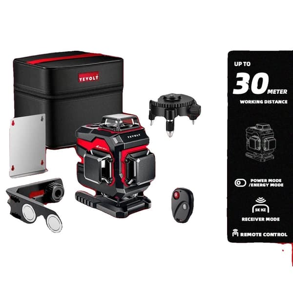 YEVOLT Grøn Laser Niveau, 360° Dækning, ±0,2mm/m Nøjagtighed,YVGLL4XS16B1P3x1