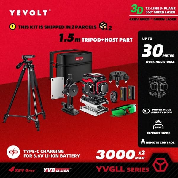 Volumetrisk roterende laser niveau, 12-linjers måling, 30m arbejdsområde,TP-YVGLL4XS12TB2P3x2