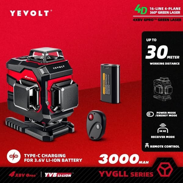 Volumetrisk laser niveau, 4-plan dækning, 30m rækkevidde,YVGLL4XS16P3x1