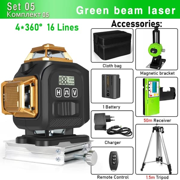 Grøn Laser Niveau, 16 Linjer, 20m Arbejdsradius,IE16Q-DC11G-H15