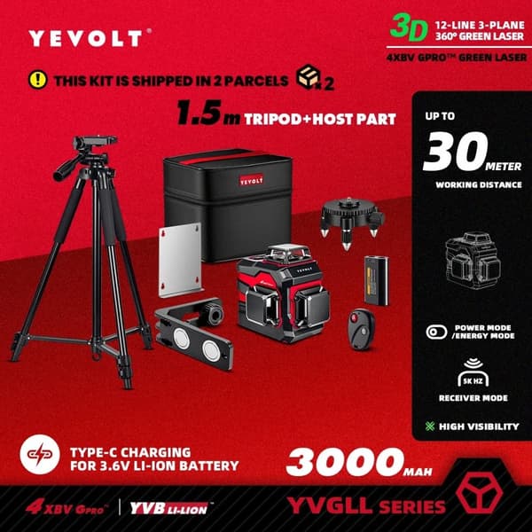Site Laser Niveau, 12-Linjers Præcision, Op til 30m Rækkevidde,TP-YVGLL4XS12B1P3x1