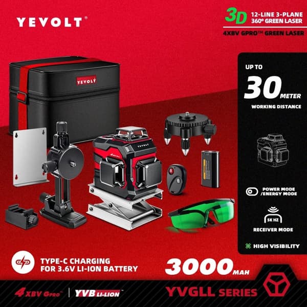 Multi-Axis Laser Niveau, Grøn Stråleteknologi, 30m Rækkevidde,YVGLL4XS12B2P3x1