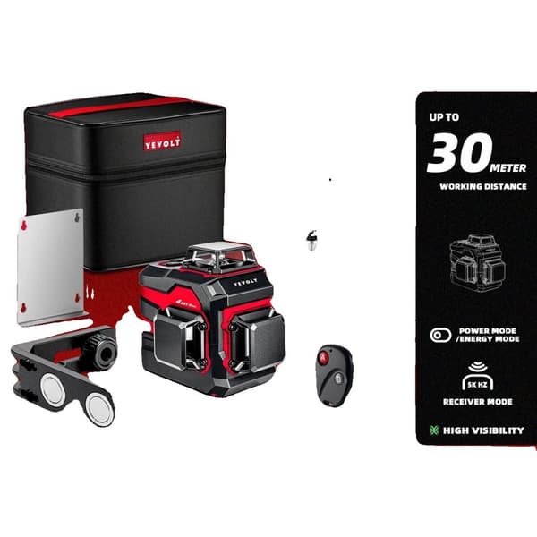 YEVOLT Laser Niveau, 360° Selvnivellerende, 30m Rækkevidde,YVGLL4XS12B1P3x1
