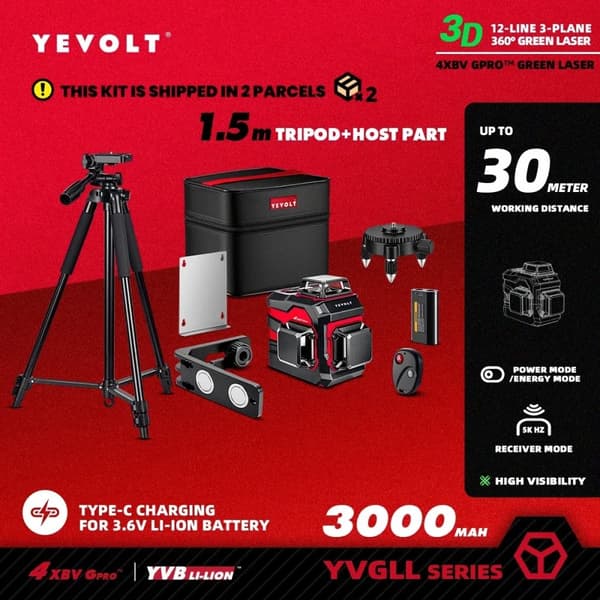 Laser Niveller, 12-Linjers Projektion, Selvnivellerende ±4°,TP-YVGLL4XS12B1P3x1