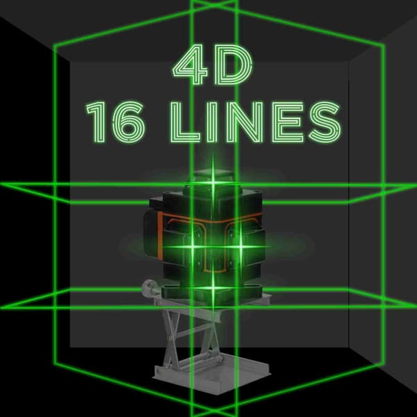 4D Niveauværktøj, 16 Linjers Projektion, Selv-nivellerende Funktion, 1,2M Justerbar Højde