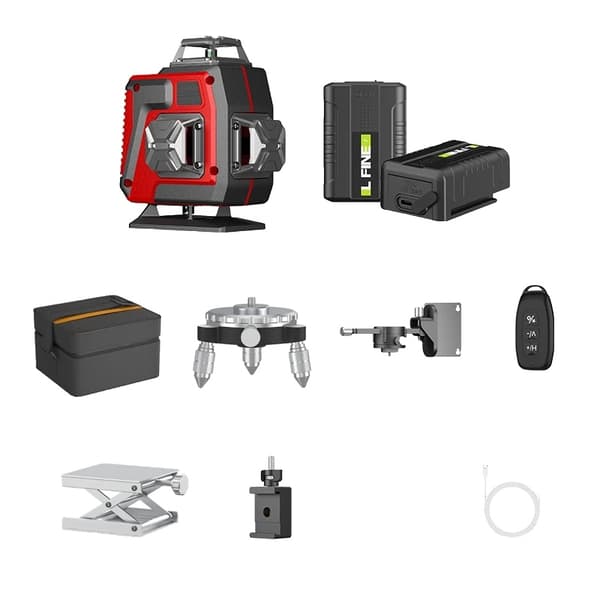 Laser-taso, 4D vihreä viiva, itsetasaava, kaukosäädin,Punainen 2XBattery(käsilaukku)