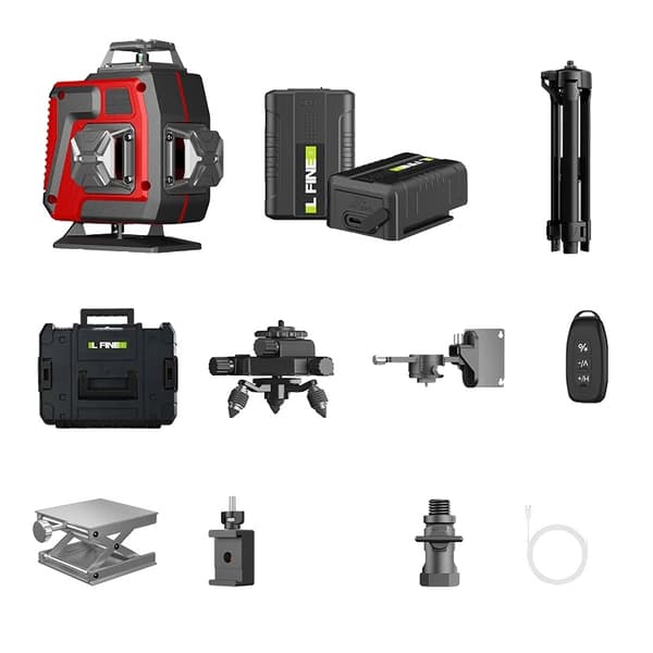 Laser Niveau, 4D Grøn Linje, Selvnivellerende, Fjernbetjening,Rød Med 2XBatteri(kuffert)
