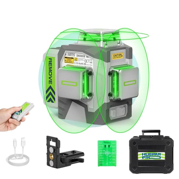 Huepar 3D Laser Tasoitin, Korkea Tarkkuus ±2mm/10m, Pitkä Käyttöaika,Vain laser-taso