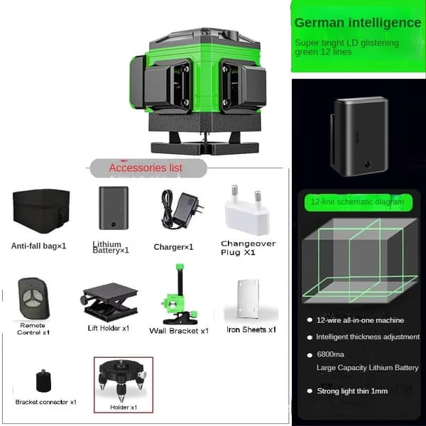 4D Laser Niveau, 16 Linjer, IP54 Klassificeret,12 Linje med Holder
