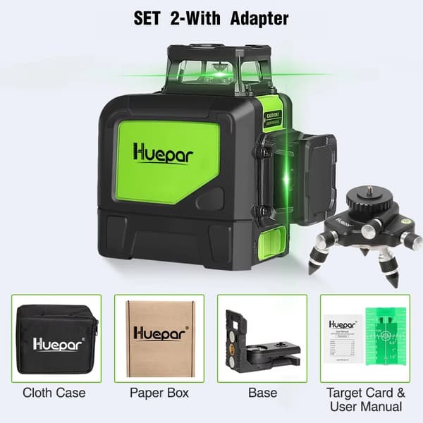 Huepar Laser Niveau, 360-Grad Dækning, Robust Design,Med adapter