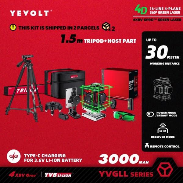 YEVOLT Laser-taso, 16-viivan mittausmalli, IP54-suojaluokitus,TP-YVGLL4XS16B2P3x1