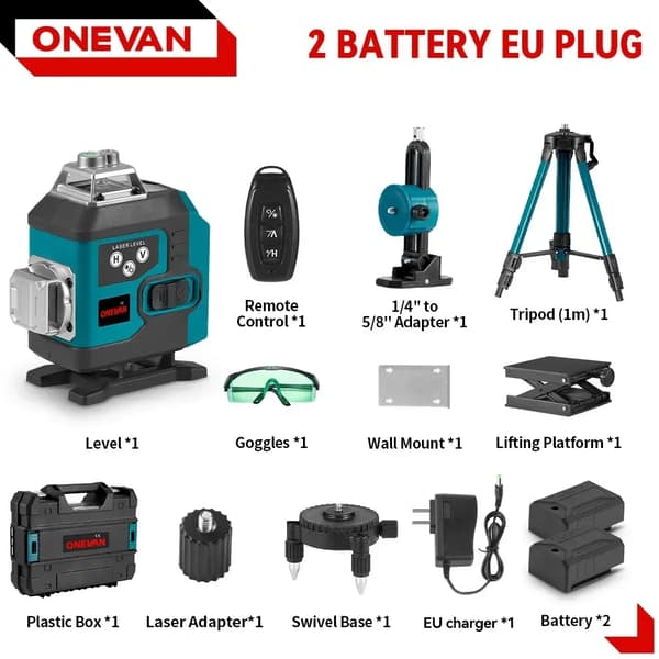 Laser-taso, 16 viivan mittausmalli, IP54-suojaus,2Akku 1EU Plug