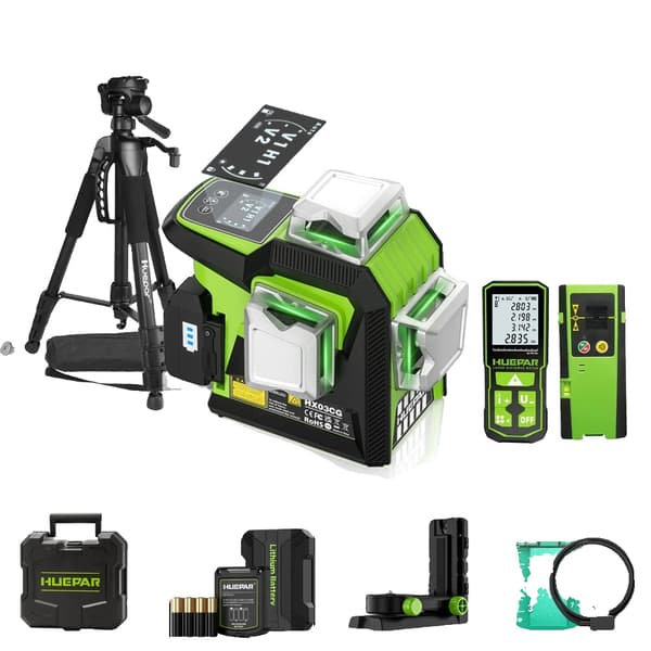 Huepar Laser Level, ±2mm Tarkkuus, 3D Ristiviiva Projektio,HX03CG Set