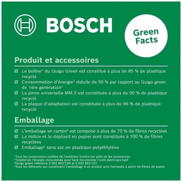 Bosch Quigo vihreä linjalaser (mukana kaksi akkua, yksi MM2-yleispuristimia ja yksi kiinnityssovitin)