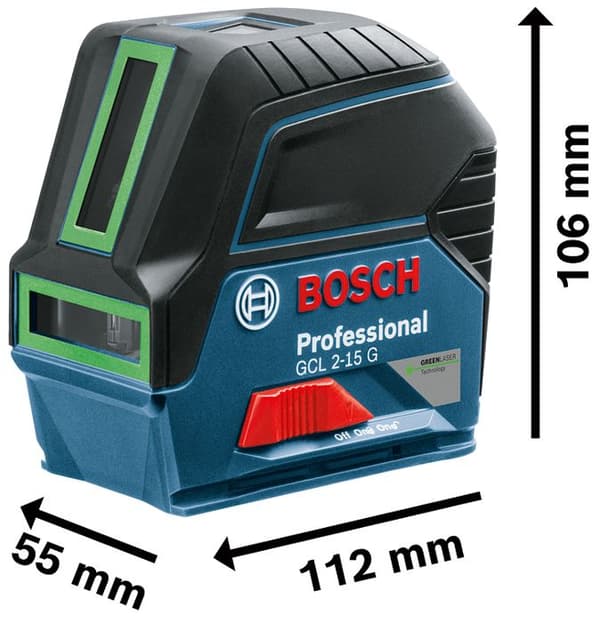 Bosch Professional GCL 2-15 G linjelaser 15 m rækkevidde + roterende beslag RM1 + fast beslag BM3 - 0601066J00