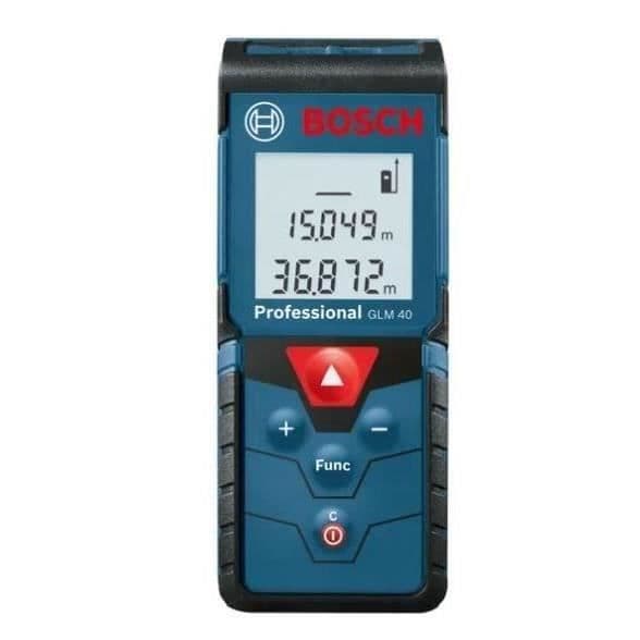 Bosch Professional GLM 40 -laseretäisyysmittari (punainen laser, kantama: 0,15–40,00 m, 2 x 1,5 V LR03 (AAA) -paristoa, laukku) - 0601072902