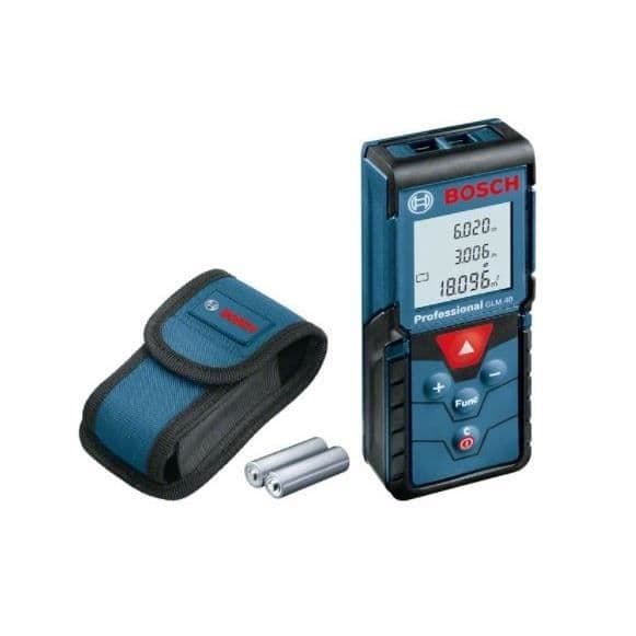 Bosch Professional GLM 40 -laseretäisyysmittari (punainen laser, kantama: 0,15–40,00 m, 2 x 1,5 V LR03 (AAA) -paristoa, laukku) - 0601072902