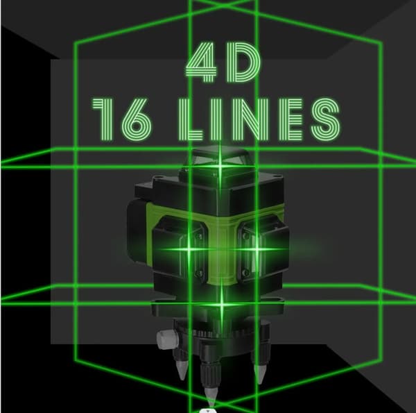 16-linjers 4D 360° horisontell och vertikal grön lasernivå kit, självnivellerande lasernivå med tillbehör