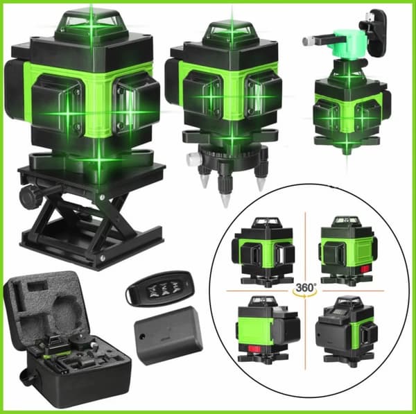 16-linjers 4D 360° horisontell och vertikal grön lasernivå kit, självnivellerande lasernivå med tillbehör