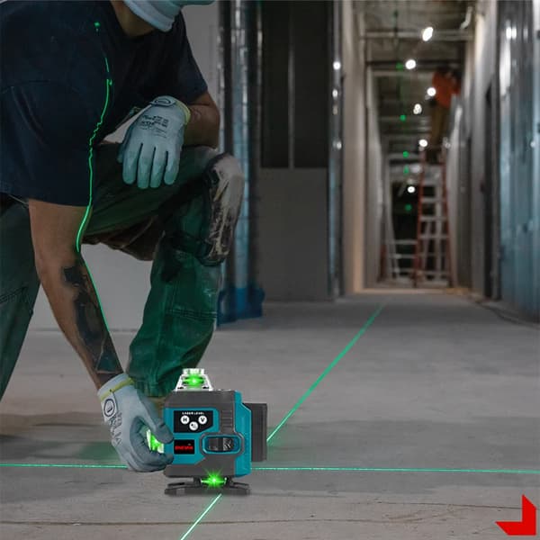 Lasernivå horisontell och vertikal 16-linjers 4D grön digital display med 2 batterier och stativ