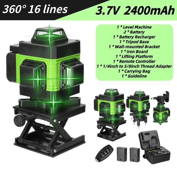 4D Laser Niveau, 16 Linjer, Automatisk Selv-Niveauering,grøn C 4D