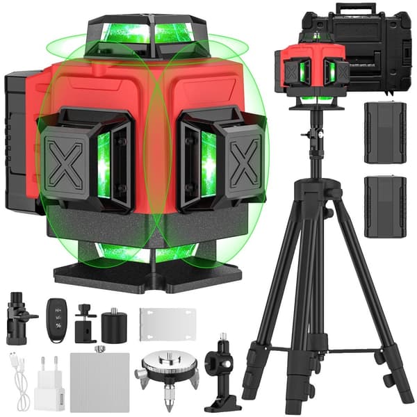 4D Laser Niveau, 16 Linjer, Fjernbetjening,16 Linje Med Tripod+Plastik Kasse