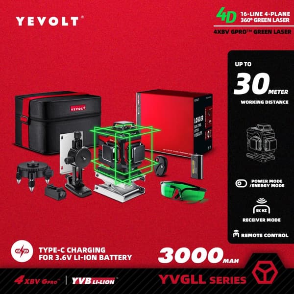 YEVOLT Laser Niveau, 16-Linje Målemodel, IP54 Beskyttelsesklasse,YVGLL4XS16B2P3x1