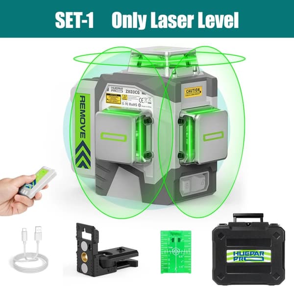 Huepar 3D Laser Niveau, Høj Præcision ±2mm/10m, Forlænget Driftstid,Kun Laser Niveau