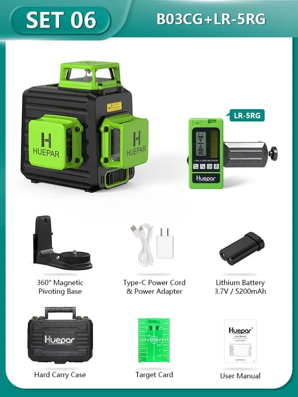 Laser-taso, 12 viivaa, itsesäätyvä, vihreä laser,B03CG-LR-5RG