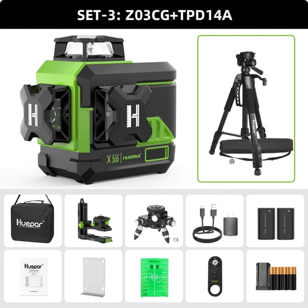 Huepar 3D Laser Level, Bluetooth-yhteys, kaukosäätötoiminto,Z03CG-SET-3