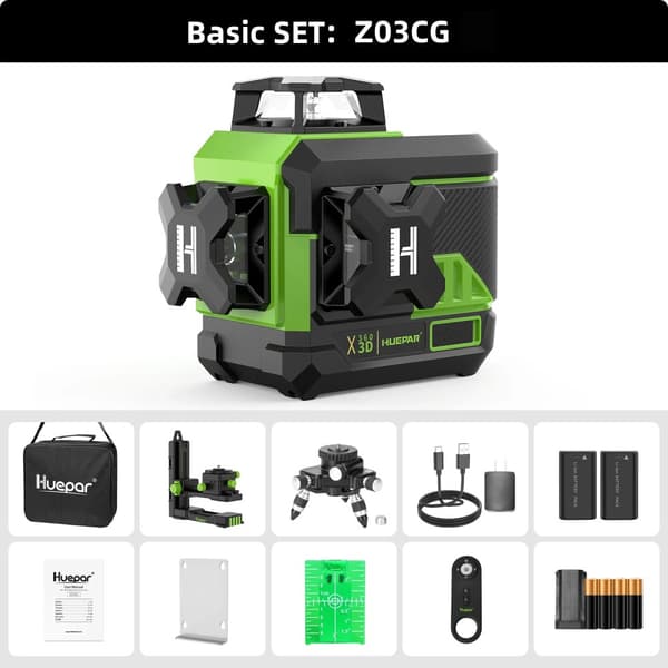 Huepar 3D Laser Level, Bluetooth-yhteys, kaukosäätötoiminto,Z03CG-Perussetti