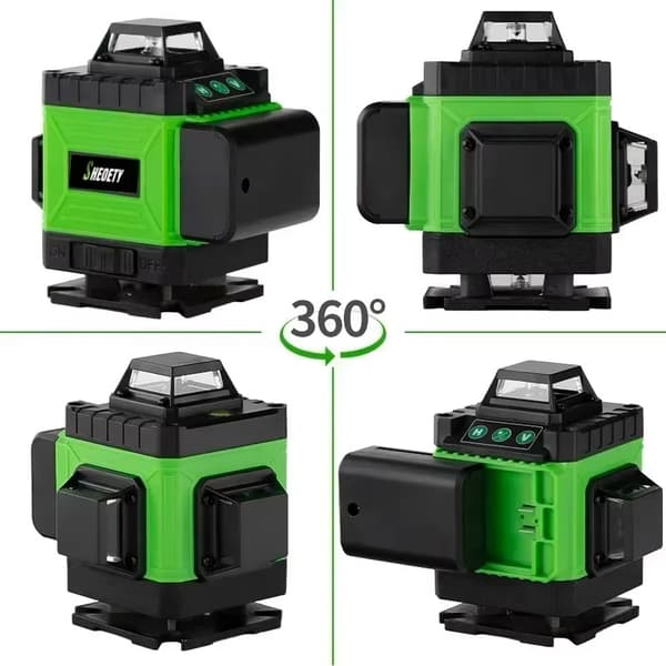 Laser Nivelleringsværktøj, 16 Linjer, Grøn Laserstråle, Selvnivellerende,16 Linje 2 Batteri