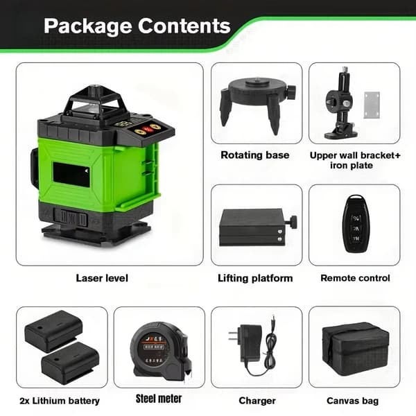 Laser Niveau, 16 Linjer, Vertikal & Horisontal Måling, Bluetooth Fjernbetjening,16 Linje 2 Batteri