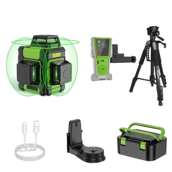 Laser-taso, 12 viivaa, 3D itsestään tasoittuva, jalustatunnistin,vihreä