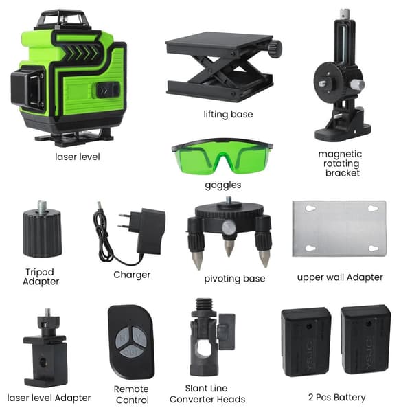 Laser Niveau, Vertikale & Horisontale Lasere, 360-Grad Laserlinjer, Klasse 2 Nøjagtighed,Stofpose